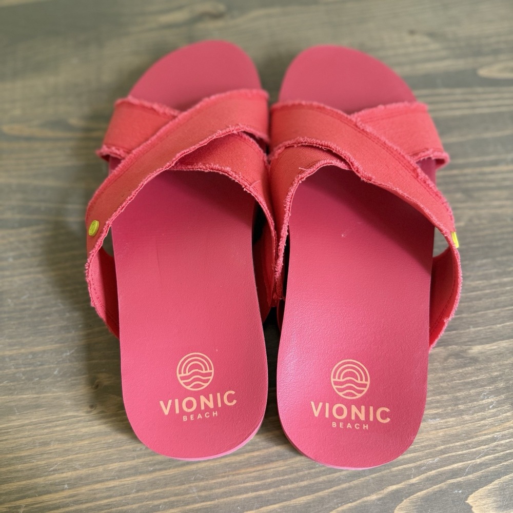 Vionic Red Cross-Strap Slide Sandals - Picture 5 of 7